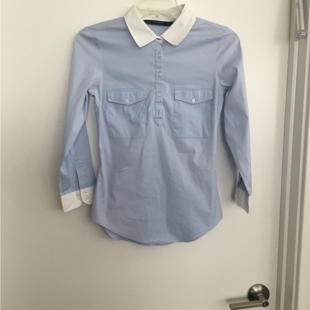 Zara Basic Collection Size Xs Blue & White Long S… - image 2